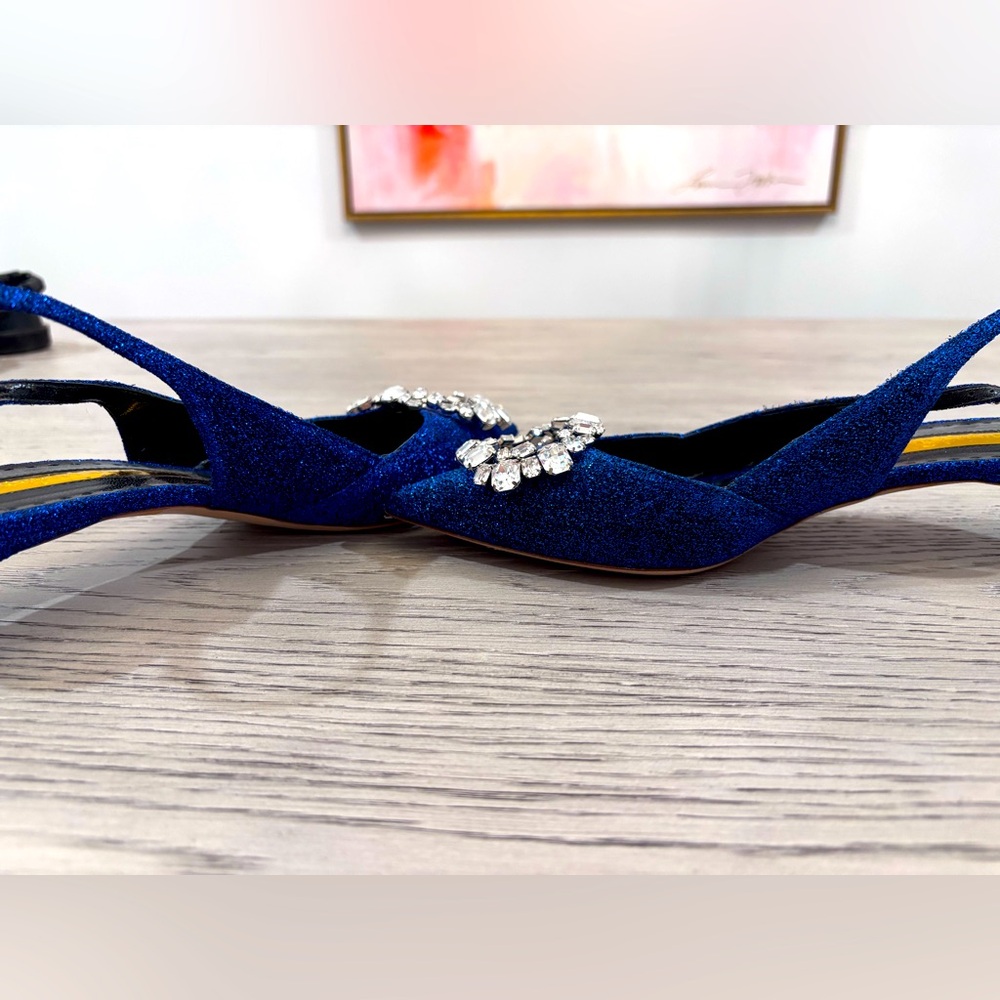 Rupert Sanderson Misty Crystal Lurex Slingback In Lapis Size 6.5 - Picture 8 of 11
